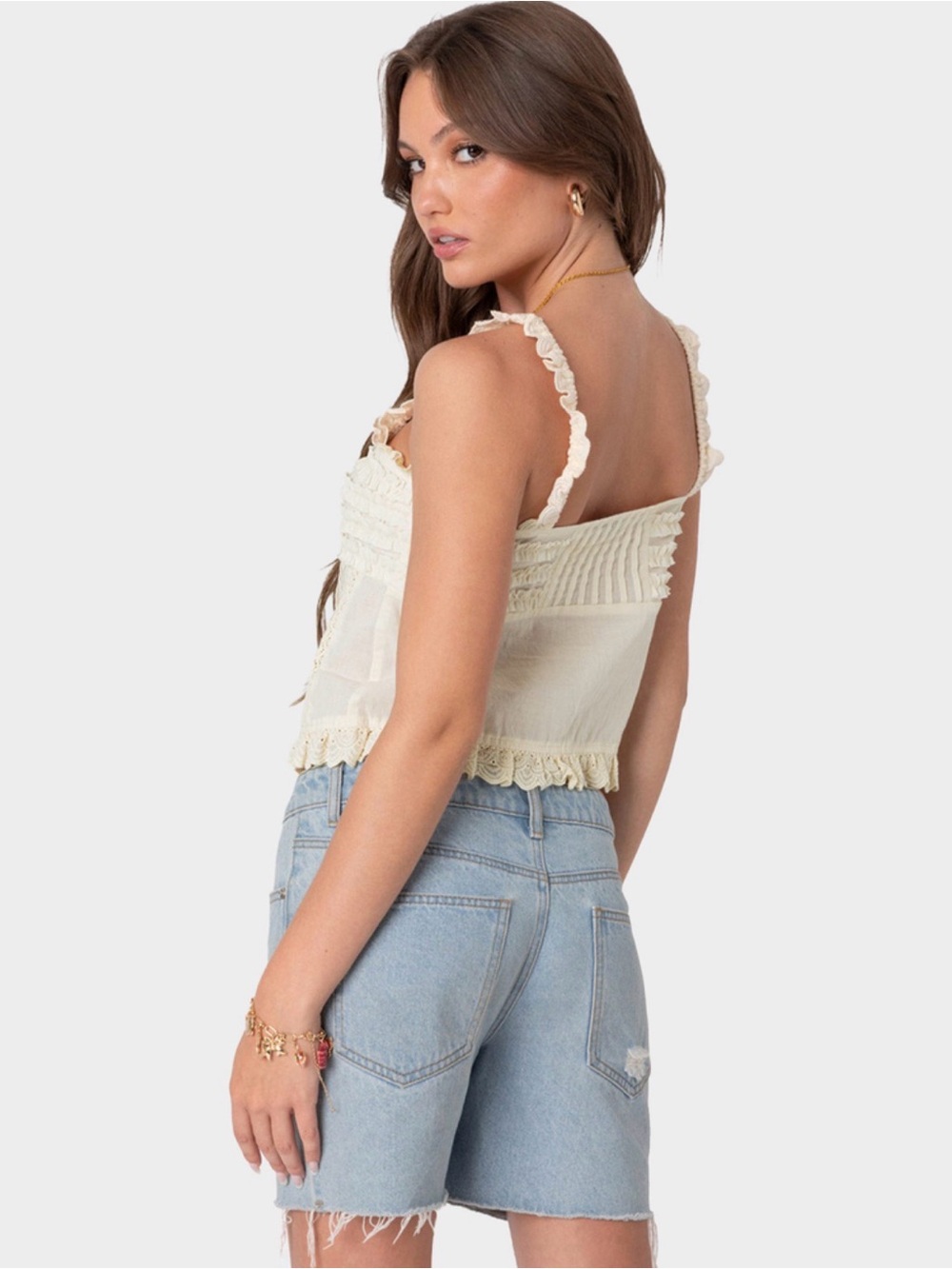 EDIKTED Hera Button Front Ruffled Top - Picture 2 of 6